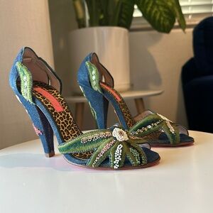 Betsey Johnson Denim Embroidered Heels